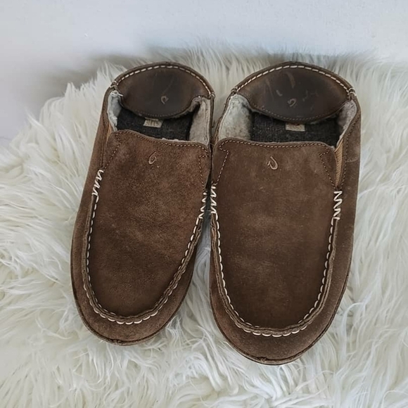 OluKai Women's Nohea Shearling Lined Slipper Winter Shoes Brown Size 9W 🌴 - Picture 2 of 10